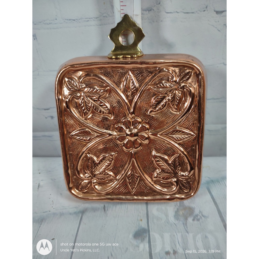 ODI Copper Mold Square Embossed Floral Leaf Wall Decor India Brass Hanger